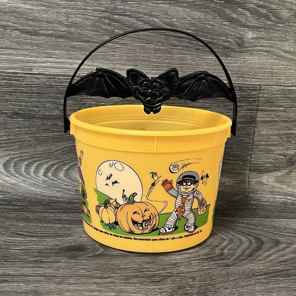 Vintage 2001 McDonald's Halloween Bucket W/ Bat Handle Grimace Hamburglar Orange
